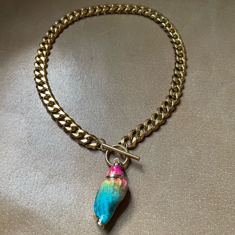 🐚 Mermaid beach shell ombré tie dye toggle clasp choker necklace gold plated